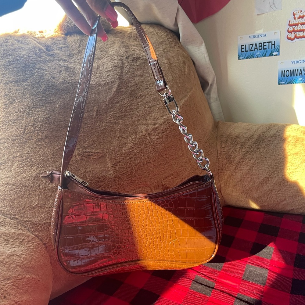 croc embossed baguette bag